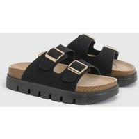Oasis Women's Mae Platform Faux Suede Buckle Footbed Sliders in Black | Size: 3