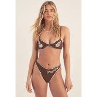 NastyGal Women's Embroidered Contrast Stitch Crop Bikini Set in Chocolate | Size: 10