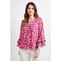 Wallis Women's Floral Flute Sleeve Top in Pink | Size: 18