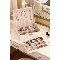 ExtraStar Women's 2-Layer Lockable Jewelry Box with Velvet Lining in White