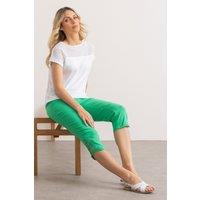 Klass. Women's Lace Trim Cropped Slim Fitted Trousers in Green | Size: 20