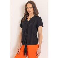 Klass. Women's Tie Front Short Sleeve Blouse in Black | Size: 14