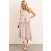 Klass. Women's Linen Blend Mock Wrap Midi Skirt in Dusty Pink | Size: Large