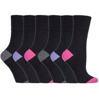 SOCKSHOP Gentle Grip Women's 6 Pack Non Elastic Loose Top Patterned Cotton Rich Socks in Jet Black | Size: 4-8