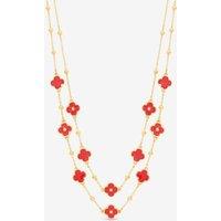 Mood Women's Gold Plated & Coral Clover Double Row Necklace