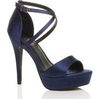 AJVANI Women's High Heel Crossed Straps Platform Satin 2 Part Heels in Navy | Size: 5