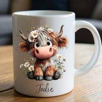 Aye Do Gifts Women's Daisy Highland Cow Personalised Mug in White