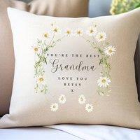 Aye Do Gifts Women's Personalised Grandma Daisy Flower Cushion in Cream | Size: 40 cm x 40 cm