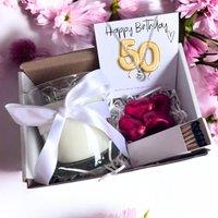 Aye Do Gifts Women's Small 50th Birthday Gold Balloon Hamper | Candle, Necklace, Chocolates