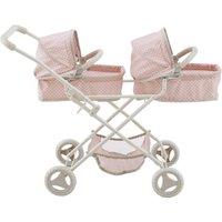 Teamson Kids Twin Doll Pram/Stroller, Convertible Bassinet Seats in Pink