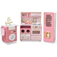 Teamson Kids Wooden Play Kitchen 3-Piece Modular Set with Ice Maker & Toaster in Pink