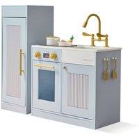 Teamson Kids Wooden Play Kitchen Set with Separate Fridge, Sink & 12 Accessories in Blue