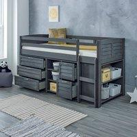 Amani Cozy Grey Solid Pine Mid Sleeper, Drawers, Shelves & Right Ladder in Charcoal | Size: Single