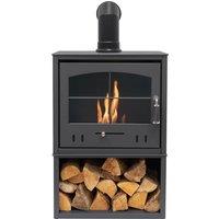 OKO Bio Ethanol Fires S4 Bio Ethanol Stove with Log Storage in Charcoal Grey with Angled Stove Pipe
