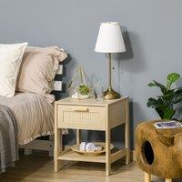 HOMCOM Bedside Table Nightstand Rattan Drawer Storage Shelf Bedroom in Brown
