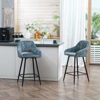 HOMCOM Stools Set of 2, Velvet-Touch Fabric Counter Height Bar Chairs in Blue