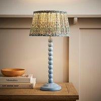 ValueLights Bobbin Bobble Table Lamp with Floral Pleated Tapered Lamp Shade in Pale Blue