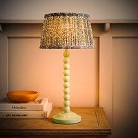 ValueLights Bobbin Bobble Table Lamp with Floral Pleated Taper Lamp Shade & Bulb in Pale Green