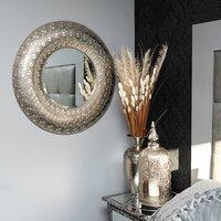 Madison & Mayfair Moroccan Style Round Mirror with Silver Metal Frame