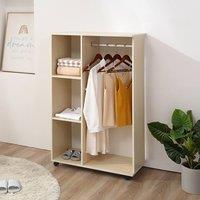 HOMCOM Rolling Open Wardrobe Hanging Rail Storage Shelves for Clothes in Natural