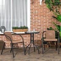 OUTSUNNY 3 Pieces Garden Furniture Set with 2 Stackable Chairs, Brown