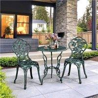EONLION Green Rose 3 Piece Patio Bistro Table Set with Umbrella Hole