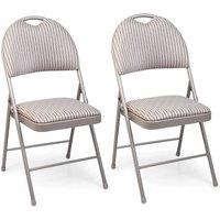 EONLION 2PCS Metal Folding Chair High Back Fabric Foldable Padded Seat in Grey