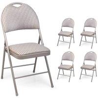 EONLION 4PCS Metal Folding Chair High Back Fabric Foldable Padded Seat in Grey