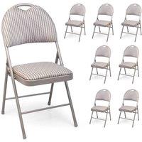 EONLION 8PCS Metal Folding Chair High Back Fabric Foldable Padded Seat in Grey