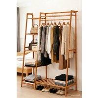 ExtraStar Freestanding Bamboo Garment Rack, 7-Shelf Storage Organizer in Brown