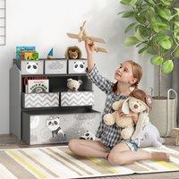 ZONEKIZ Kids Storage Unit, Childrens Toy Storage Organiser, with 6 Fabric Bins in Grey
