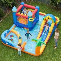 Costway Inflatable Bounce House Beach-Themed Kids Water Park w/ Ocean Balls