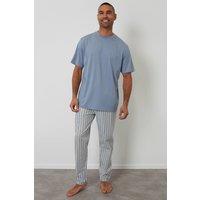 Threadbare Men's Pyjama T-Shirt & Stripe Bottoms Set in Blue | Size: Small