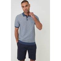 threadbare Men's Textured Stripe Short Sleeve Knitted Polo in Blue | Size: Medium