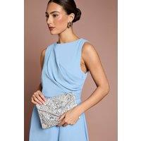 Coast Women's Felicia Embroidered Envelope Clutch Bag With Crossbody Strap in Silver