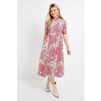 Dorothy Perkins Women's Pink Paisley Shirred Bodice Drop Waist Midi Dress | Size: 12