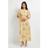 Dorothy Perkins Women's Petite Flutter Sleeve Shirred Waist Midi Dress in Floral | Size: 12