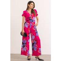 Klass. Women's Wide Leg Printed Jumpsuit in Fuchsia | Size: 22