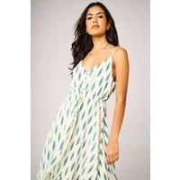 FS Collection Women's Botanical Leaf Print Strappy Midi Dress with Frill Hem In White | Size: Large