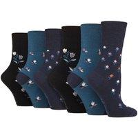 SOCKSHOP Gentle Grip Women's 6 Pack Non Elastic Loose Top Patterned Cotton Rich Socks in Turquoise | Size: 4-8