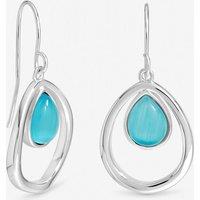 Inicio Women's Sterling Silver Plated Blue Cats Eye Polished Oval Drop Earrings