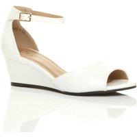 AJVANI Women's Mid Wedge Heel Ankle Strap Sandals in White | Size: 3
