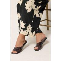 Yours Women's Faux Leather Mule Sandals In Wide E Fit in Chocolate | Size: 9E