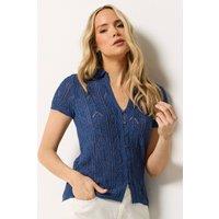 Long Tall Sally Women's Tall Knitted Polo Cardigan in Mid Navy | Size: 22-24