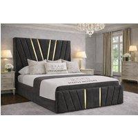Stratus Interiors Gold Accent Upholstered Bed Frame Single 3ft with Slatted Base in Black
