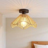 NIVOR 1 Light Rattan Flush Mount Ceiling Lamp E27 in Brown