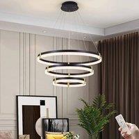 NIVOR 3 Rings 80cm Tiered Chandelie Dimmable LED Acrylic Crystal Pendant in Black