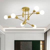 NIVOR 6 light Industrial Chandelier Mid Century Flush Mount Ceiling E27 in Metallic Gold