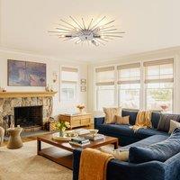 NIVOR 6 Light Sputnik Chandelier Dimmable Chrome Flush Mount Ceiling Lamp in Metallic Silver