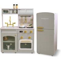 Teamson Kids Wooden Play Kitchen with Modular Fridge, Sink & 14 Accessories in Green